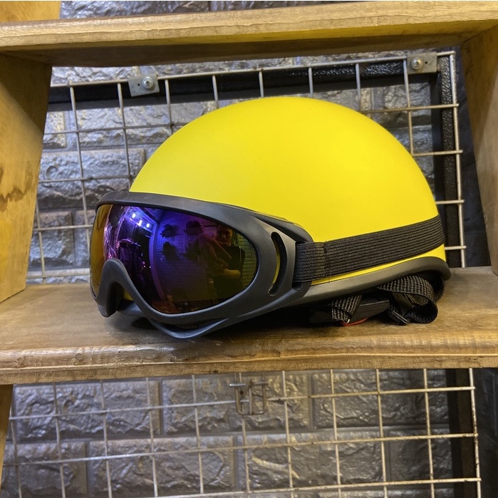 Mũ bảo hiểm nửa đầu màu vàng nhám có kèm kính uv,phi công,nón bảo hiểm 1/2 có kính đi phượt cho nam nữ,thế giới mũ