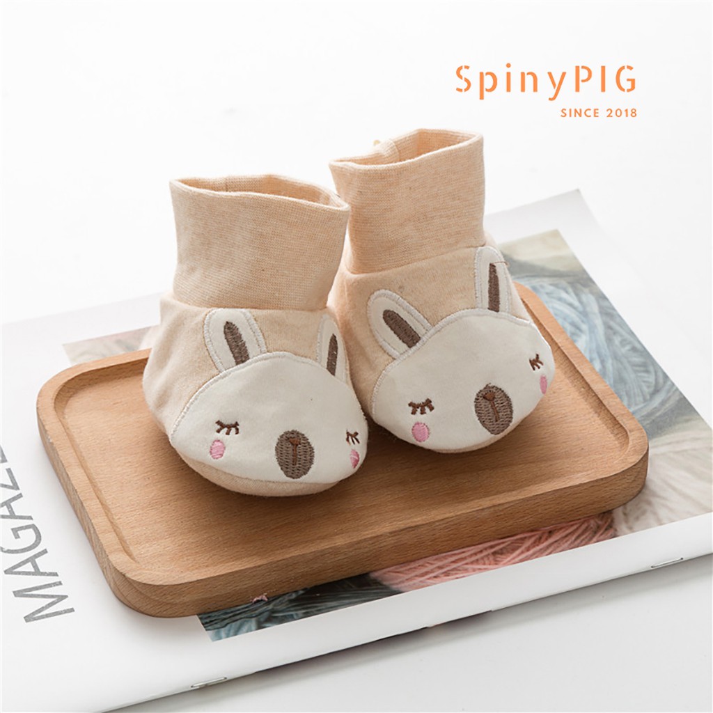 Set 2 đôi bao chân sơ sinh đế trần bông mềm 100% cotton hữu cơ tự nhiên không chất tẩy nhuộm an toàn cho bé