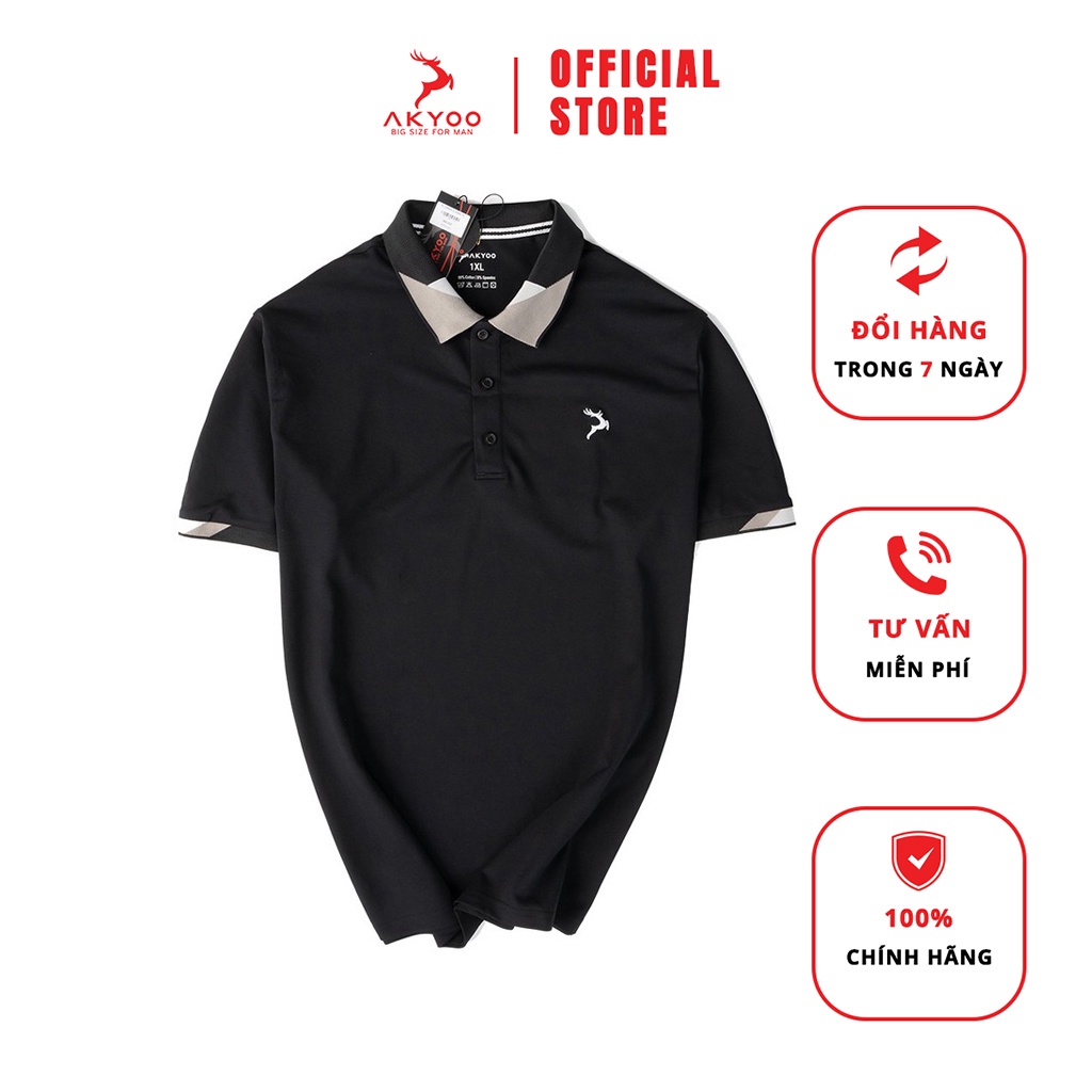 Áo thun POLO Nam Bigsize 80-140kg AKYOO thêu logo AKYOO, Cotton thoáng mát, không nhăn, bền màu - PL XANH V XAM