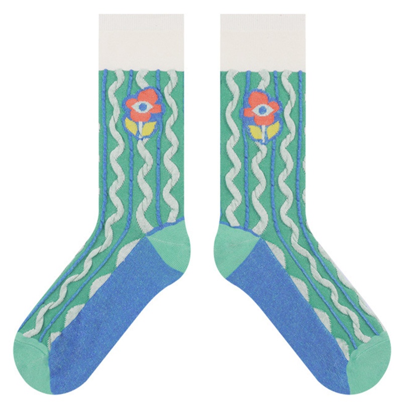 Tất Cotton In Họa Tiết Hoa Mắt 3D Vui Nhộn Cho Nữ