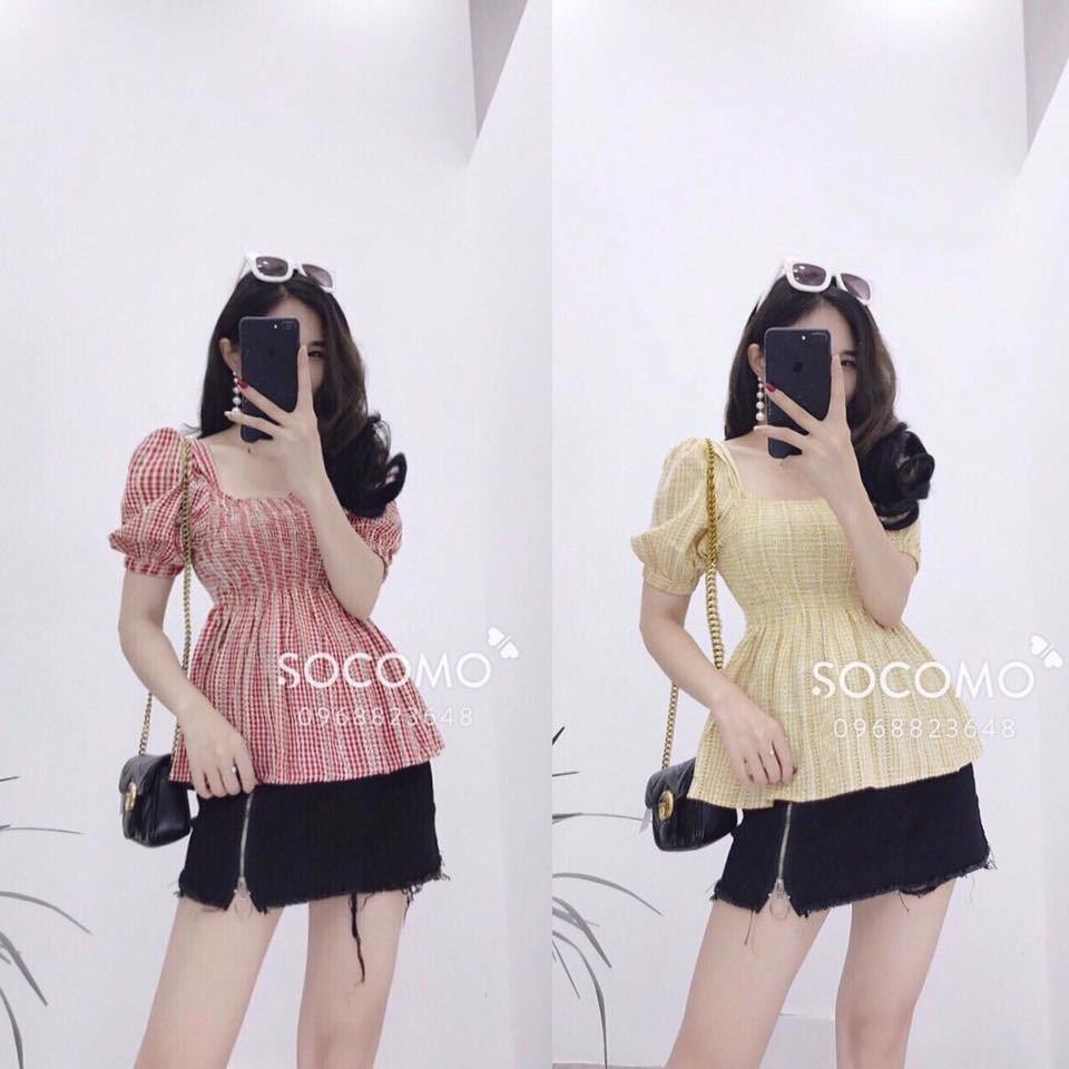 Áo kẻ Babydoll hoa tay bồng (kèm ảnh thật )