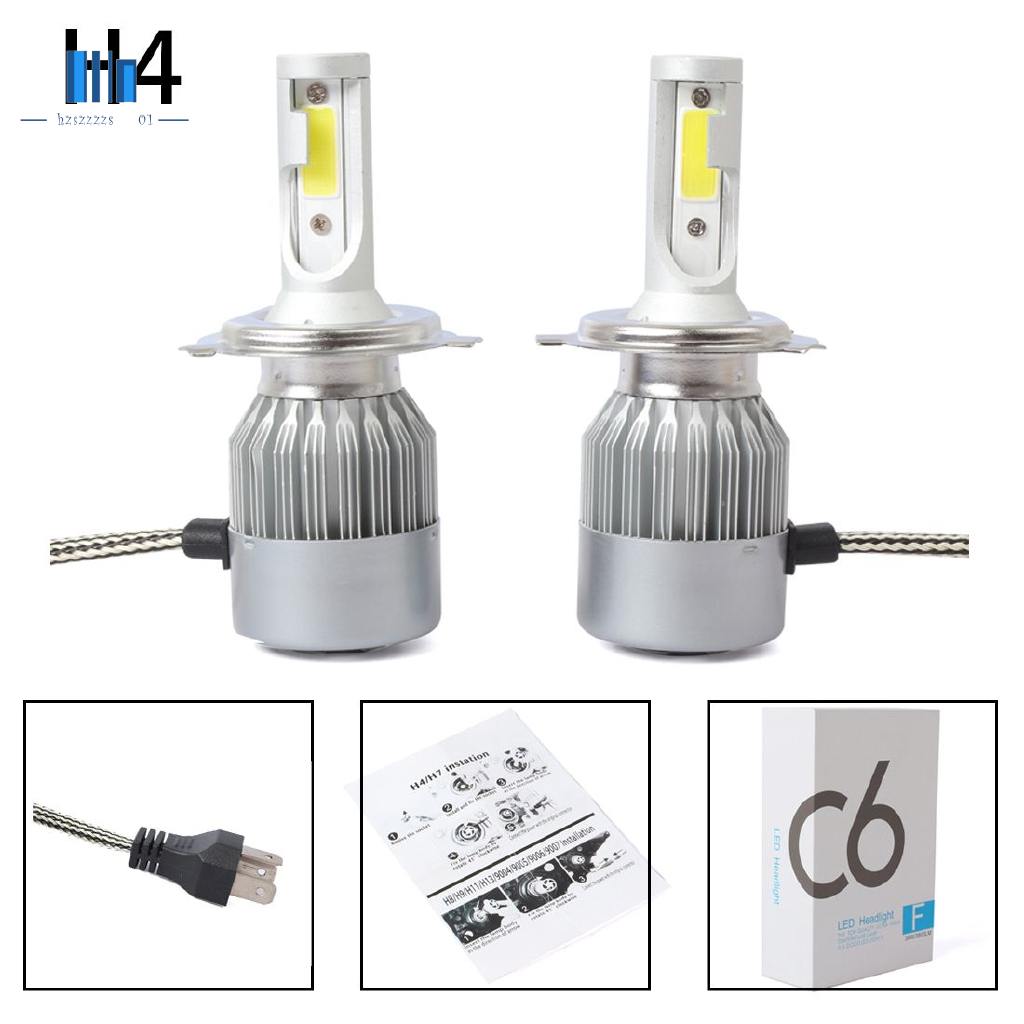 2 Đèn Pha Led C6 Cob H4 36w 7600lm Cho Xe Hơi