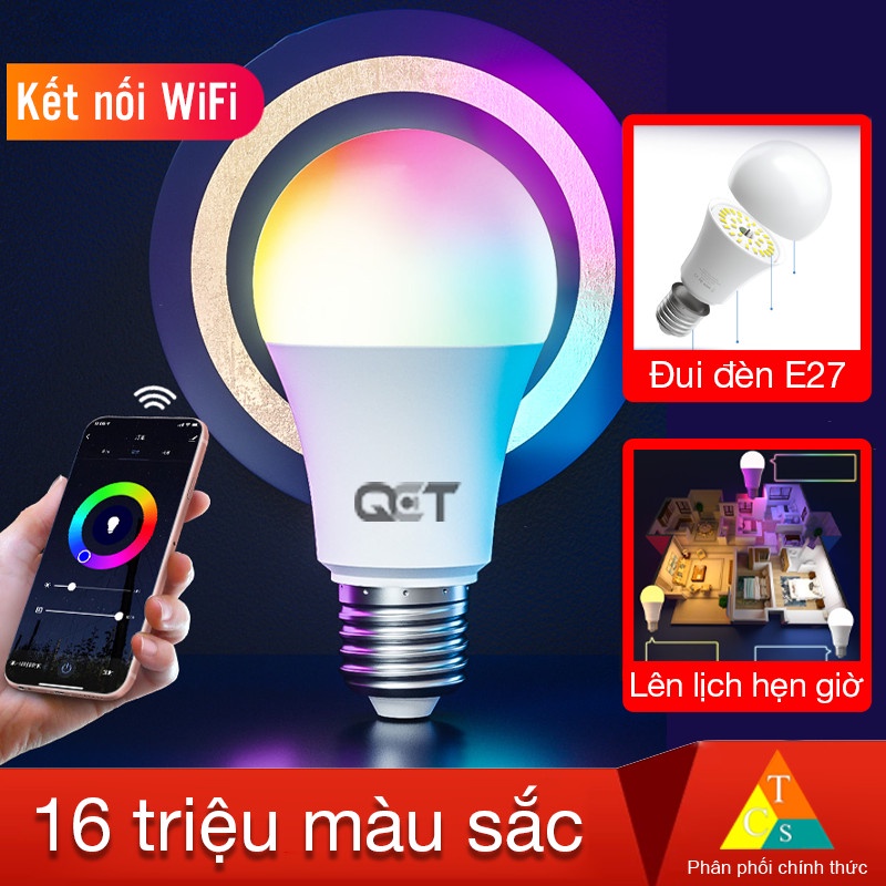 Bóng đèn thông minh QCT 16 triệu màu độ sáng 1050lm điều khiển app thông minh