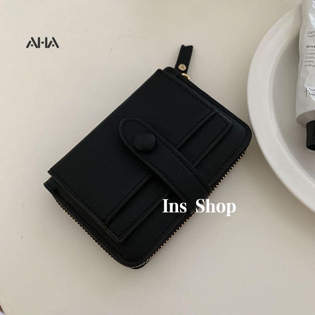 Ví ngắn AHA official đựng thẻ tiền xu nhiều ngăn thiết kế đơn giản cho nữ