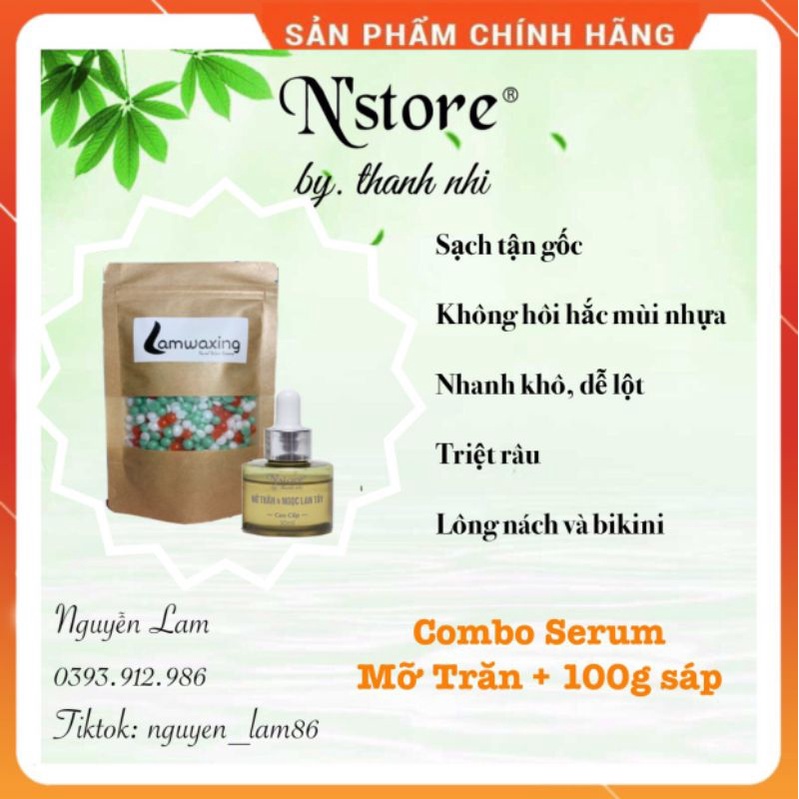 [Chính Hãng] Combo Serum Mỡ Trăn N'store + 100g Sáp Wax Beans  Nhiều Màu