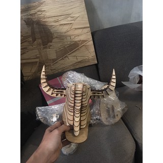 Đầu trâu 3d puzzle mô hình decor nhà cửa