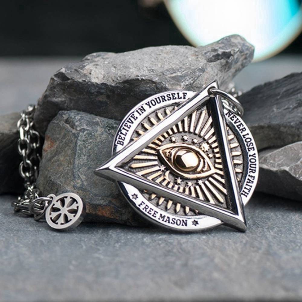Masonic Triangle Pendant Necklace, Men Punk Death Head, Ghost Jewelry