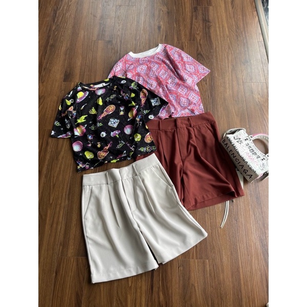 Quần short nữ dáng Bermuda trên gối . Hình cận vải shop chụp thật