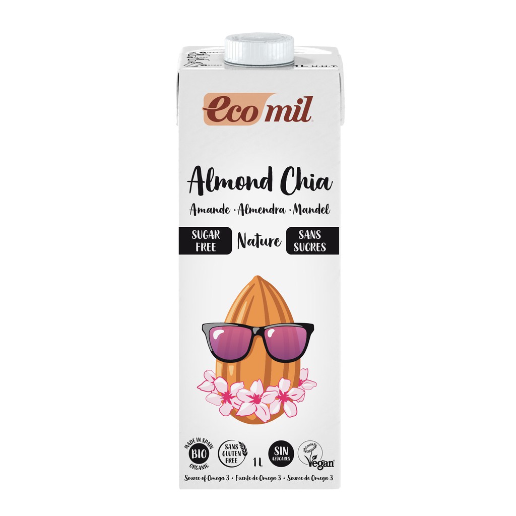 Sữa Hạt Hạnh Nhân Hạt Chia Không Đường Hữu Cơ Ecomil (1L) - Organic Almond Chia Milk Sugar Free (1L)