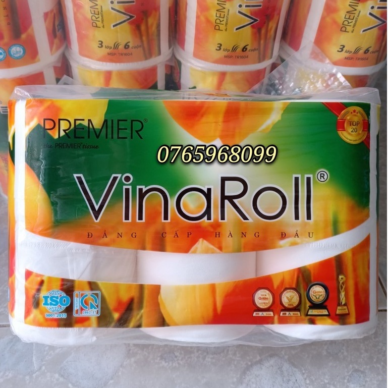 Giấy vệ sinh cuộn PREMIER VinaRoll 3 lớp loại 6 cuộn không lõi chính hãng