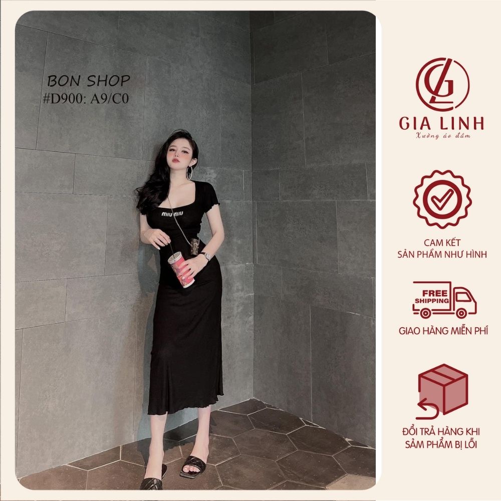 Đầm body dáng dài chất thun gân co giãn, váy cổ vuông tay ngắn thích hợp mặc đi chơi đi làm hay dự tiệc | BigBuy360 - bigbuy360.vn