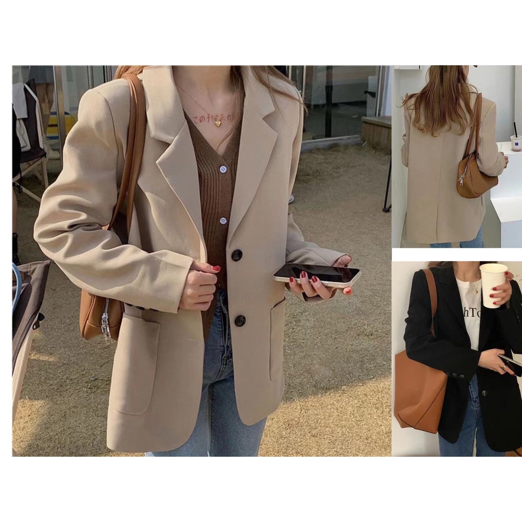 Áo Khoác Vest Tay Dài Dáng Rộng Phong Cách retro Hàn Quốc