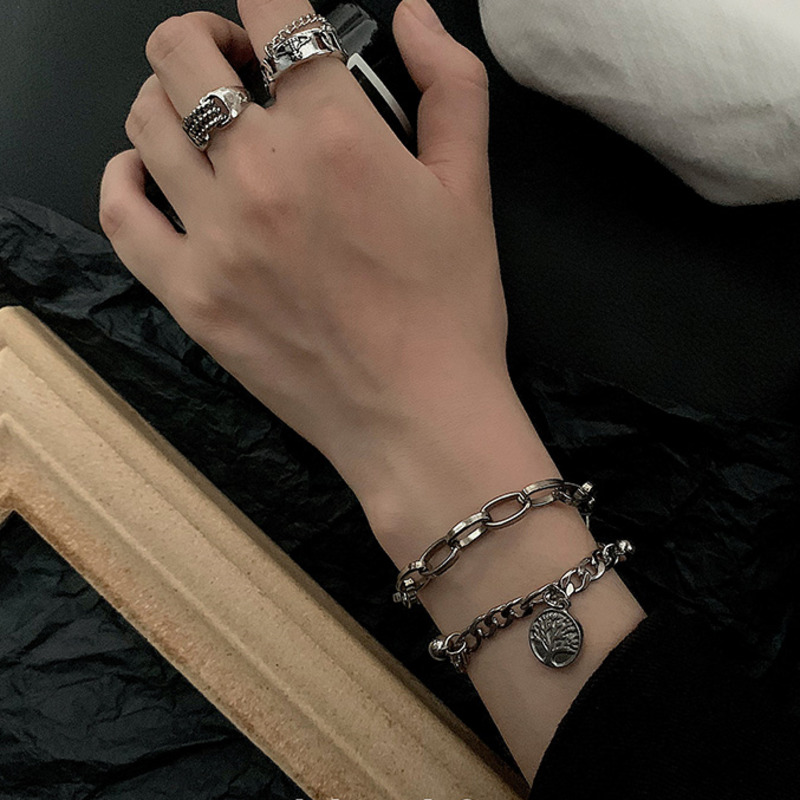 Vòng Tay Hai Lớp Mặt Hình Cây Phong Cách Hip Hop Hàn Quốc 19041