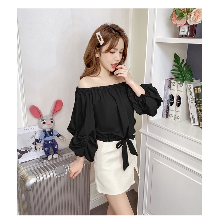 Áo trễ vai bo nơ tay bồng tiểu thư dễ thương