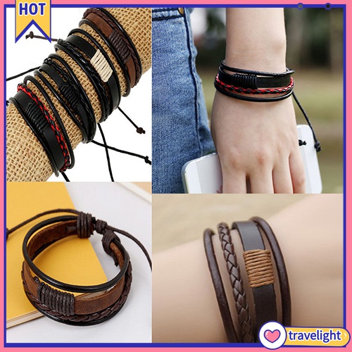 [Travelight] Vòng tay dây da nhiều lớp phong cách cổ điển unisex