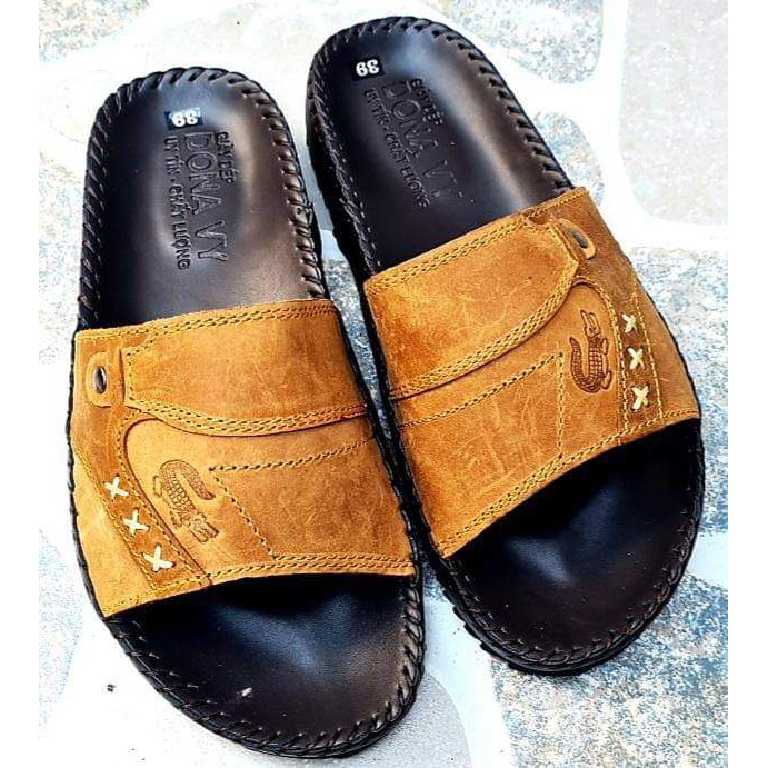 Dép Nam Da Bò, Dép Quai Ngang Da Thật shop KINSON A11