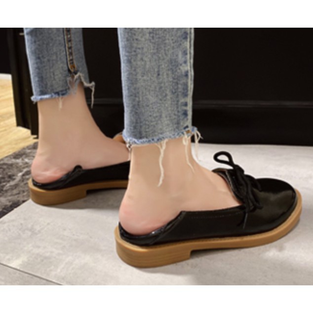 SALE ❤️ <3 Sale Hot | Trợ Giá | Giày Lười Nữ B58 Da Bóng/ Retro/ Buộc Dây/ Đế 3cm . ! . . ! ⇞ : . .. * , ₃ . XX