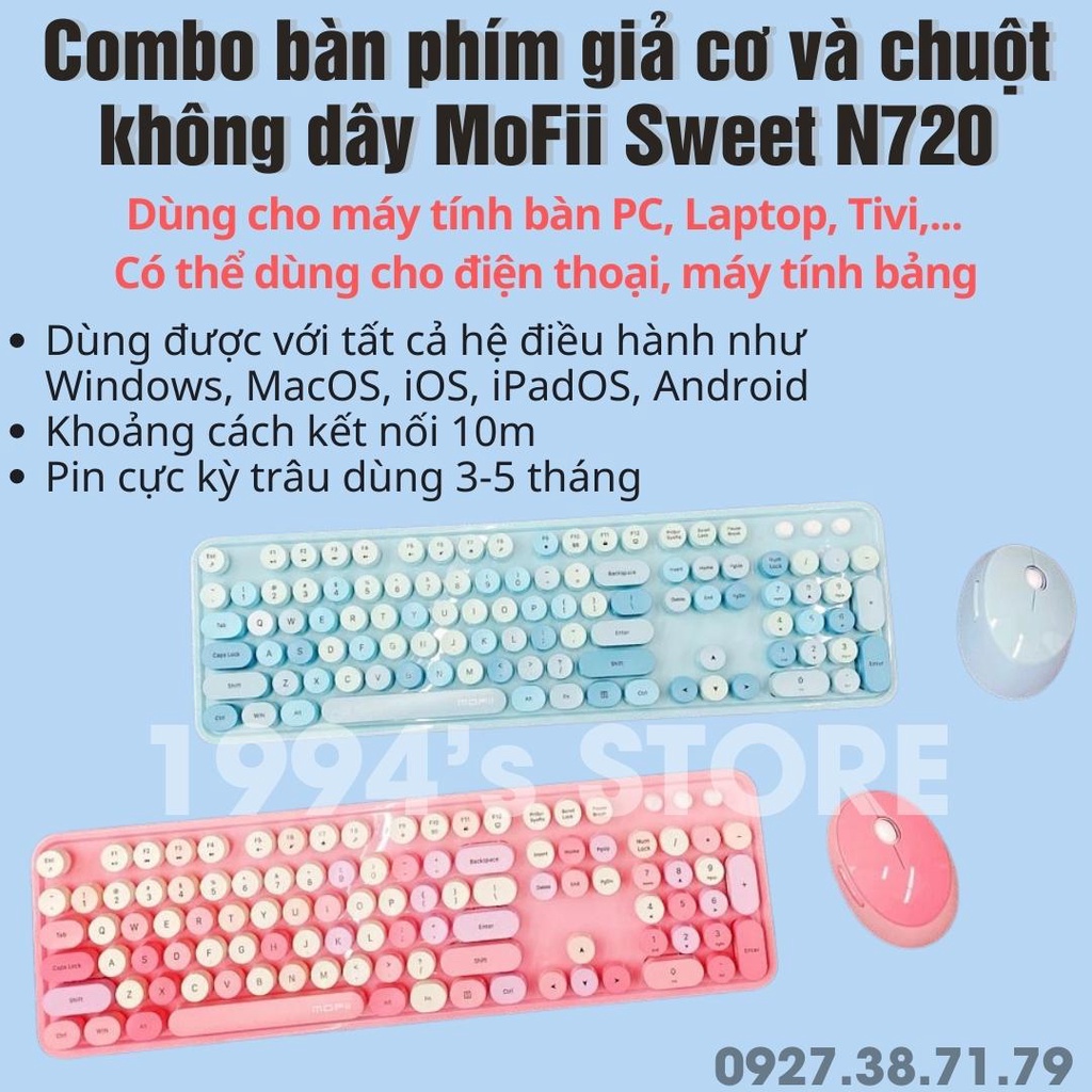 Bàn phím chuột không dây wireless MoFii SWEET N720I cho điện thoại, iPad, Laptop, Máy tính, Macbook siêu đẹp