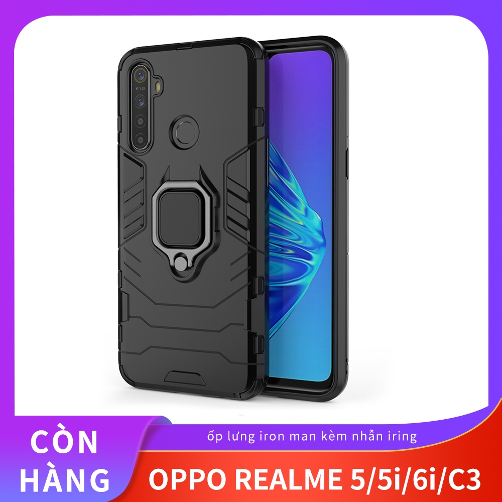 Ốp lưng chống sốc iron man kèm nhẫn iring Realme 5/ 5i/ 6i/ C3