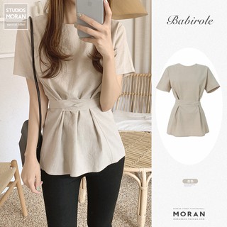 (ORDER) Áo sơ mi cộc tay thắt nơ sau lưng MORAN thon eo style điệu đà vintage công sở Hàn Quốc (NEW_HOT)
