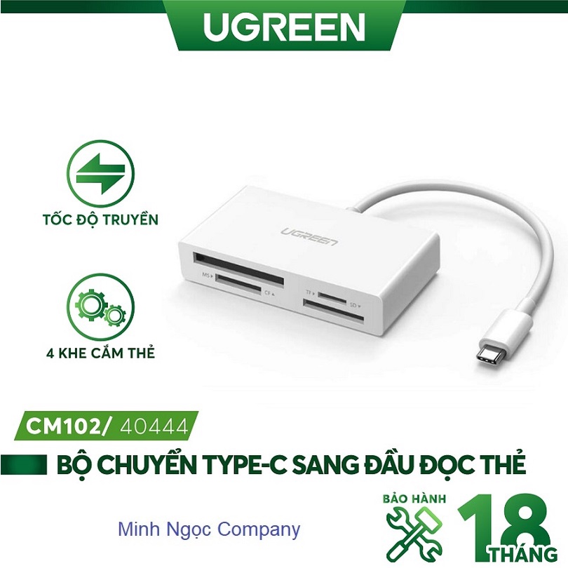 Đầu Đọc Thẻ Nhớ TF / SD 3.0 / CF / MS cao cấp chính hãng Ugreen 40444 - Bảo hành chính hãng 18 tháng