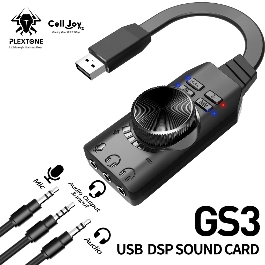 Sound Card USB rời cho game PC âm thanh 7.1 GS3 Plextone cho máy tính chuyên PUBG, League of Legends