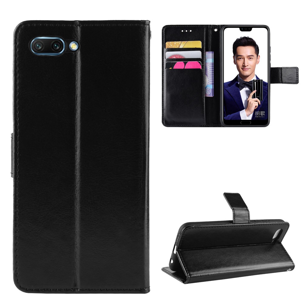 Bao da điện thoại PU dạng ví nắp lật có ngăn đựng thẻ và dây đeo cho Huawei Honor 10
