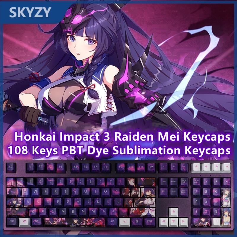 Raiden Mei Keycaps Cherry Hồ sơ Honkai Impact 3 Anime PBT Thuốc nhuộm thăng hoa Bàn phím cơ Keycaps