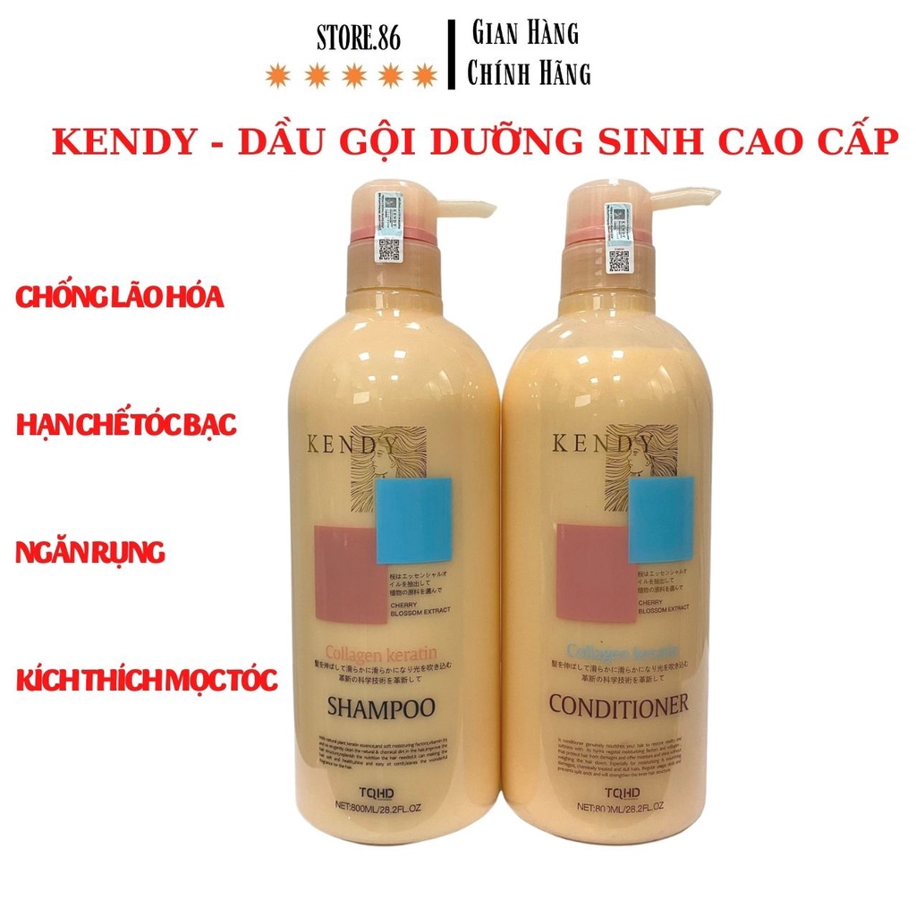 CẶP DẦU GỘI - XẢ DƯỠNG SINH CAO CẤP KENDY 800ml - dầu gội Kendy