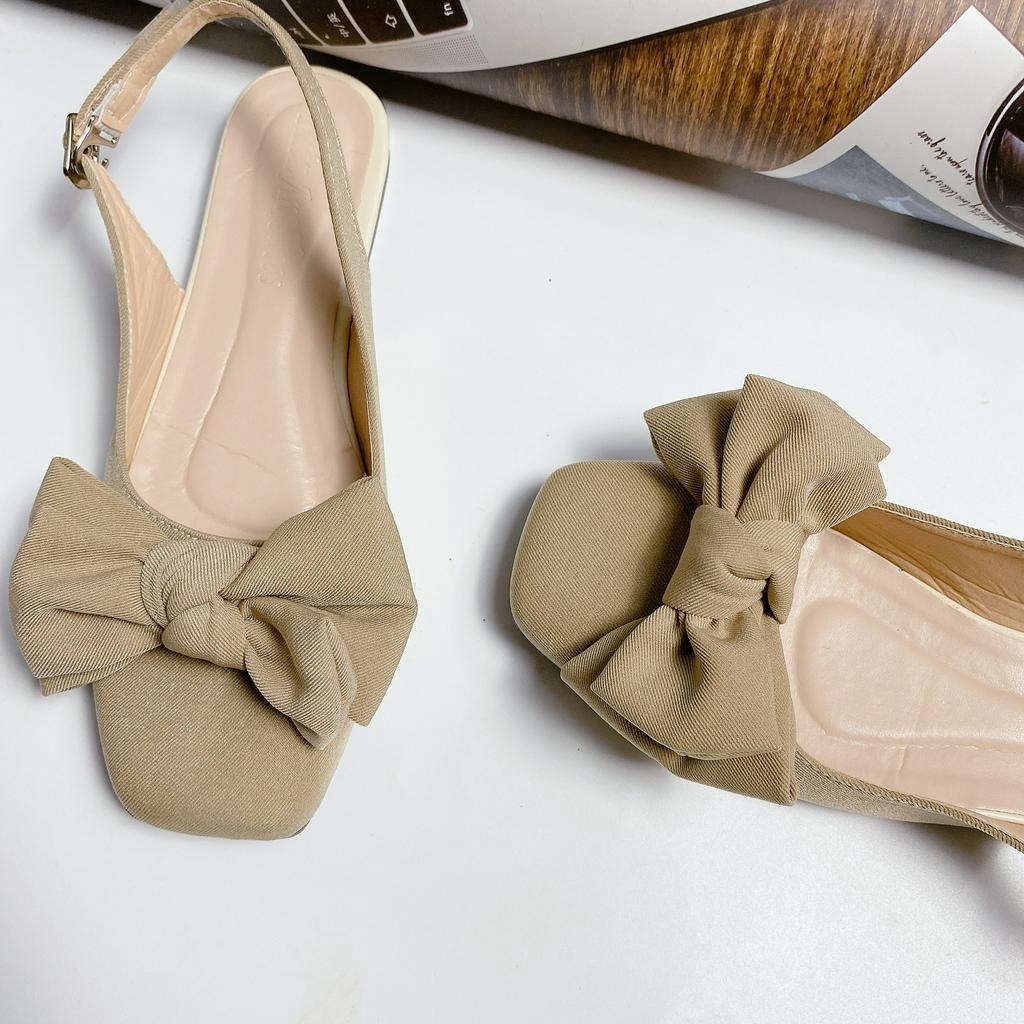 Giày sandal nữ nơ mũi vuông cực xinh nhẹ nhàng êm chân