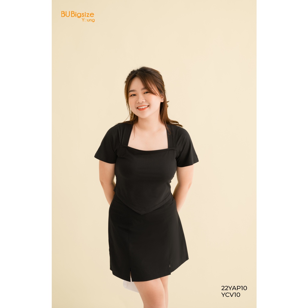 Áo thun trơn cách điệu cổ vuông BIGSIZE (55kg đến 95kg) - 22YAP10 - BU Bigsize Young