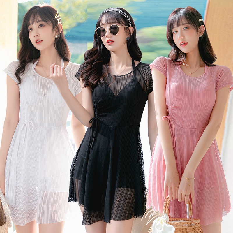 Bộ Đồ Bơi Lưng Cao Hở Lưng Màu Sắc Trơn Phong Cách Hàn Quốc Dành Cho Nữ