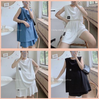 Bộ Thể Thao Ba Lỗ Bò Sữa [FREESHIP] Set cộc Áo Tanktop Liền Áo trong Mix Quần Sooc Thêu Hình