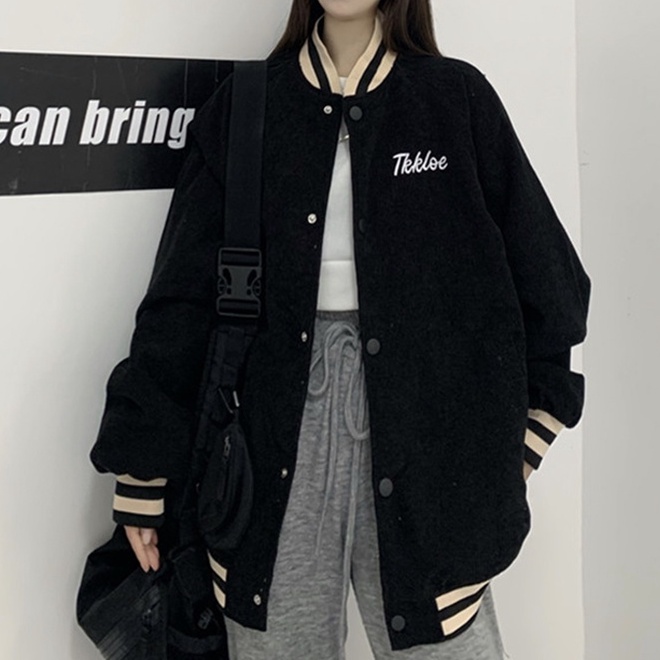 Áo khoác bomber form nhung tăm phong cách hàn quốc unisex ulzzang thời trang học sinh