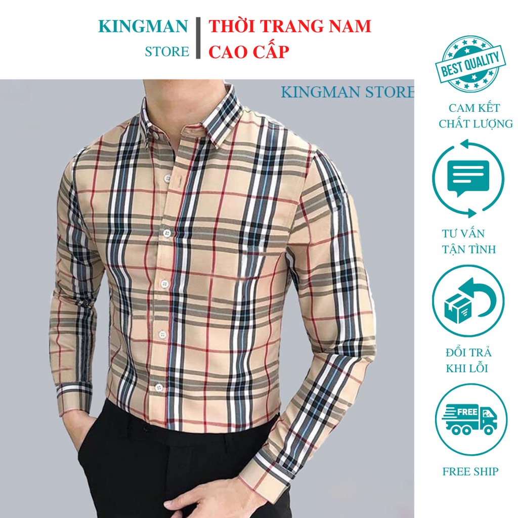 Áo Sơ Mi Dài Tay Kẻ Caro, Áo Sơ Mi Nam Công Sở Chất Vải Mềm Mại Thấm Hút Mồ Hôi - Kingman Store