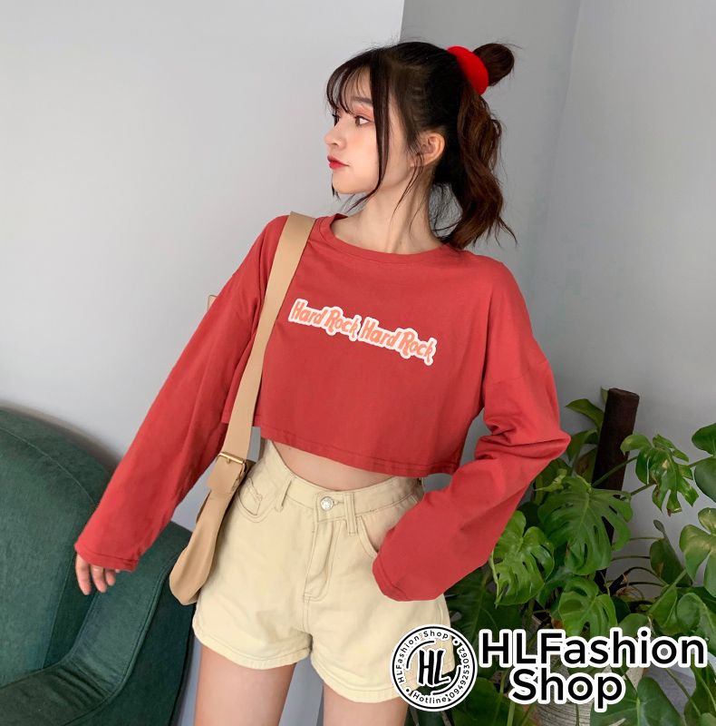 Áo thun croptop nữ tay dài Hard Rock, áo thun nữ HLFashion