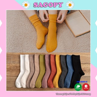Tất nữ nam cổ cao cute gân trơn, vớ nam nữ cao cổ dài phong cách Vintage hàn quốc giống chống hôi chân