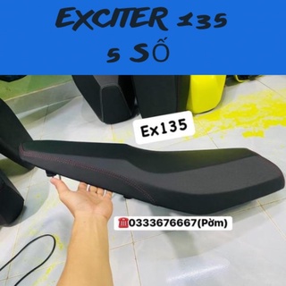 Yên Exciter 135 5 số 2 tầng gọt góc cạnh kèm da xịn 4 chiều may phối chỉ Đỏ ( Mút với Da )