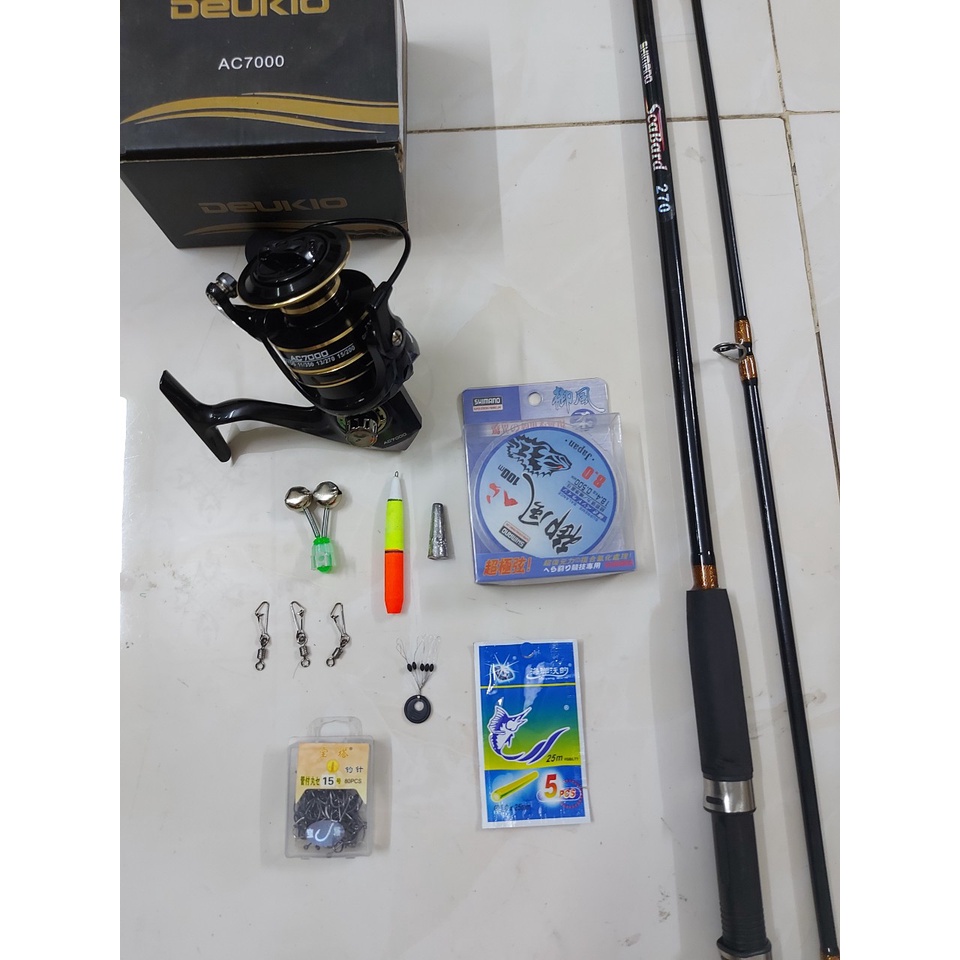 BỘ CẦN CÂU SHIMANO 2 KHÚC ĐẶC + MÁY DEUKIO AC KIM LOẠI  + PHỤ KIỆN