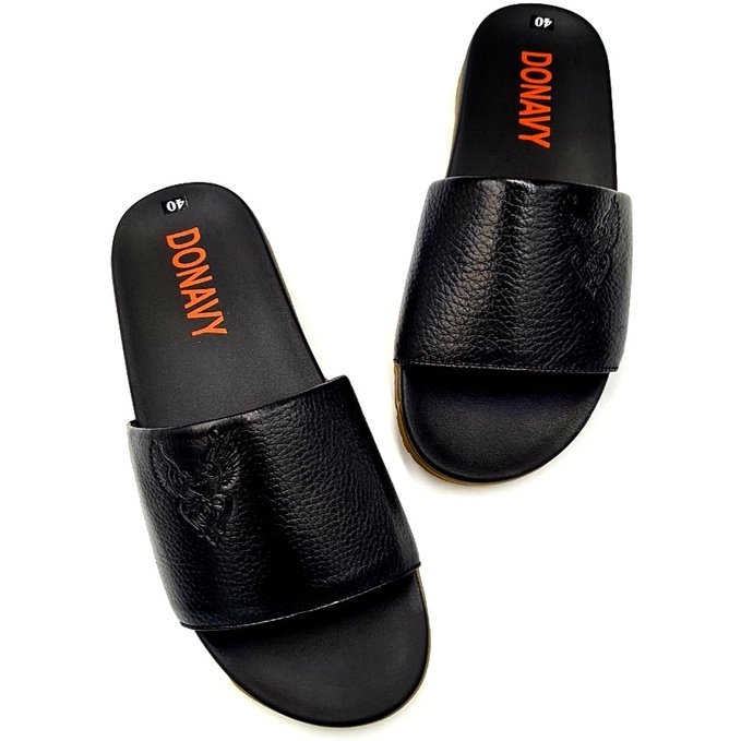 Dép nam da bò quai ngang DONAVYDB, quai có họa tiết đại bàng đặc sắc đế doctor cao cấp đi êm chân D.DTDB