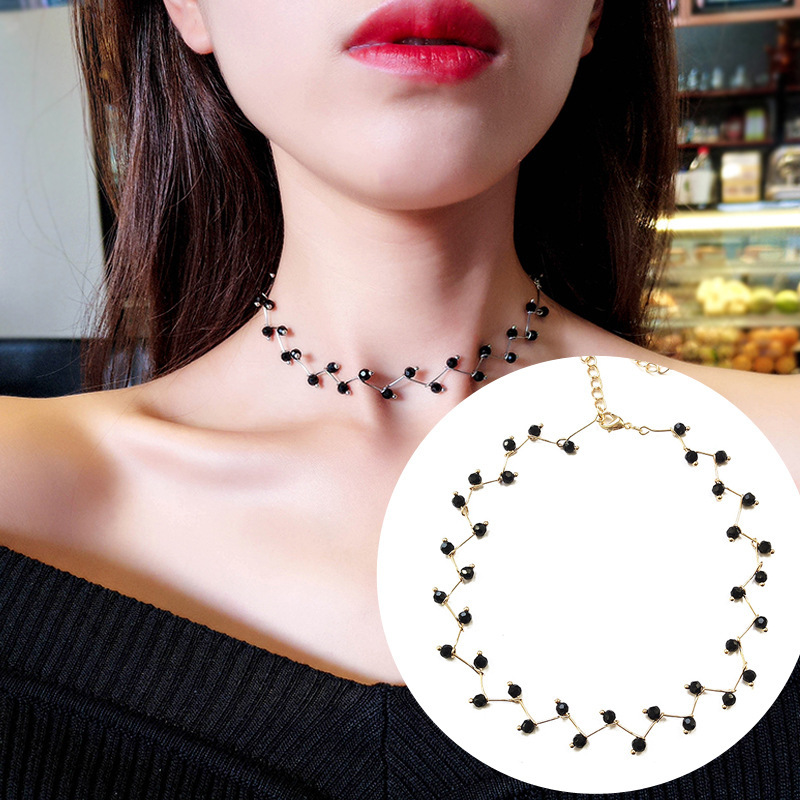 Jewelry Crystal Necklace Simple Joker Black Crystal Short Clavicle Chain Female