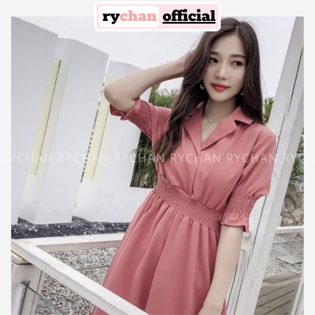 [ẢNH THẬT CUỐI] Đầm Xòe Hồng Dáng Dài Cổ Vest Nhún Eo - DX245