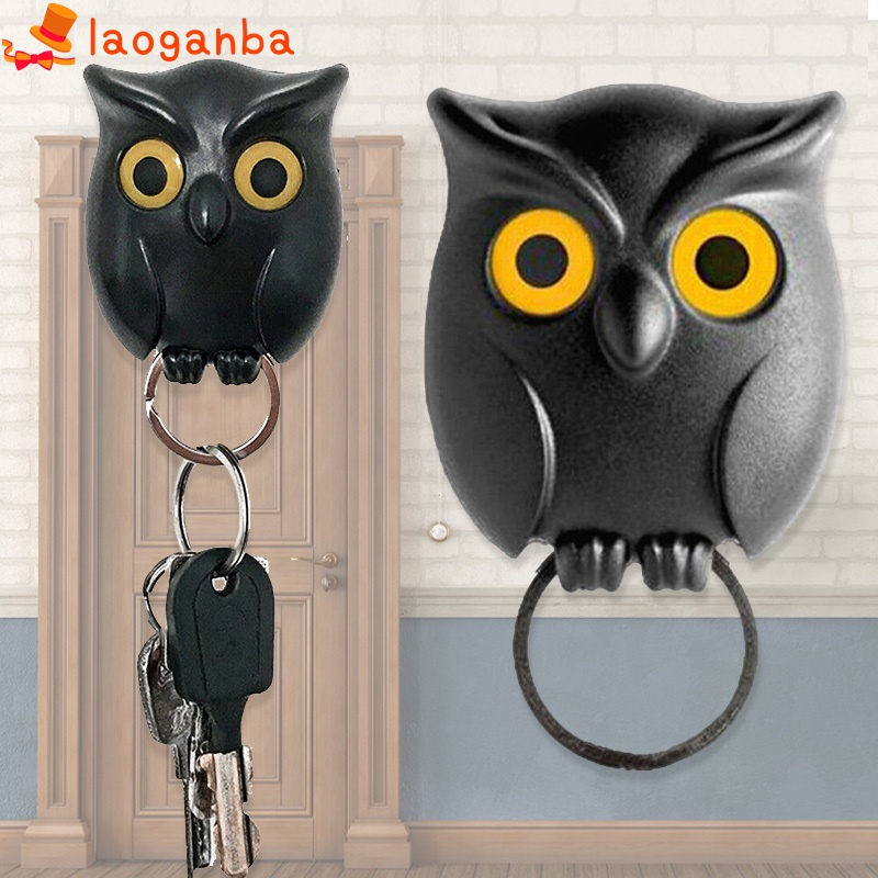 Black Night Owl Wall Key Holder Hanging Hook Keep Keychains Key Ring for Home