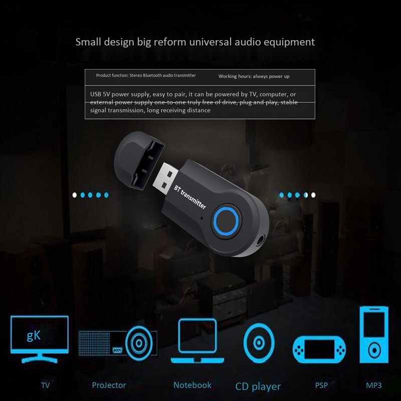 Bluetooth 5.0 Adapter Wireless Audio Bluetooth Transmitter Receiver for PC/TV/Car 3.5mm AUX Music RX Sender Adaptador