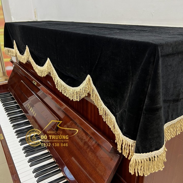 Khăn Phủ Đàn Piano Nhung đen tua rua vàng