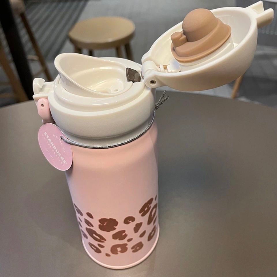 Ly starbucks giữ nhiệt 350ml Họa tiết da báo hồng Hoạt hình Hộp quà tặng chai nước đồng thương hiệu dành cho