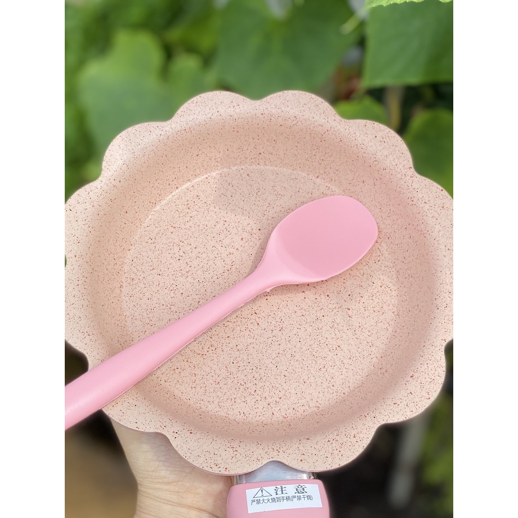 Bộ nồi chảo đá men hình hoa 16cm cho bé ăn dặm☘️Tặng xửng hấp☘️ giành cho mọi loại bếp