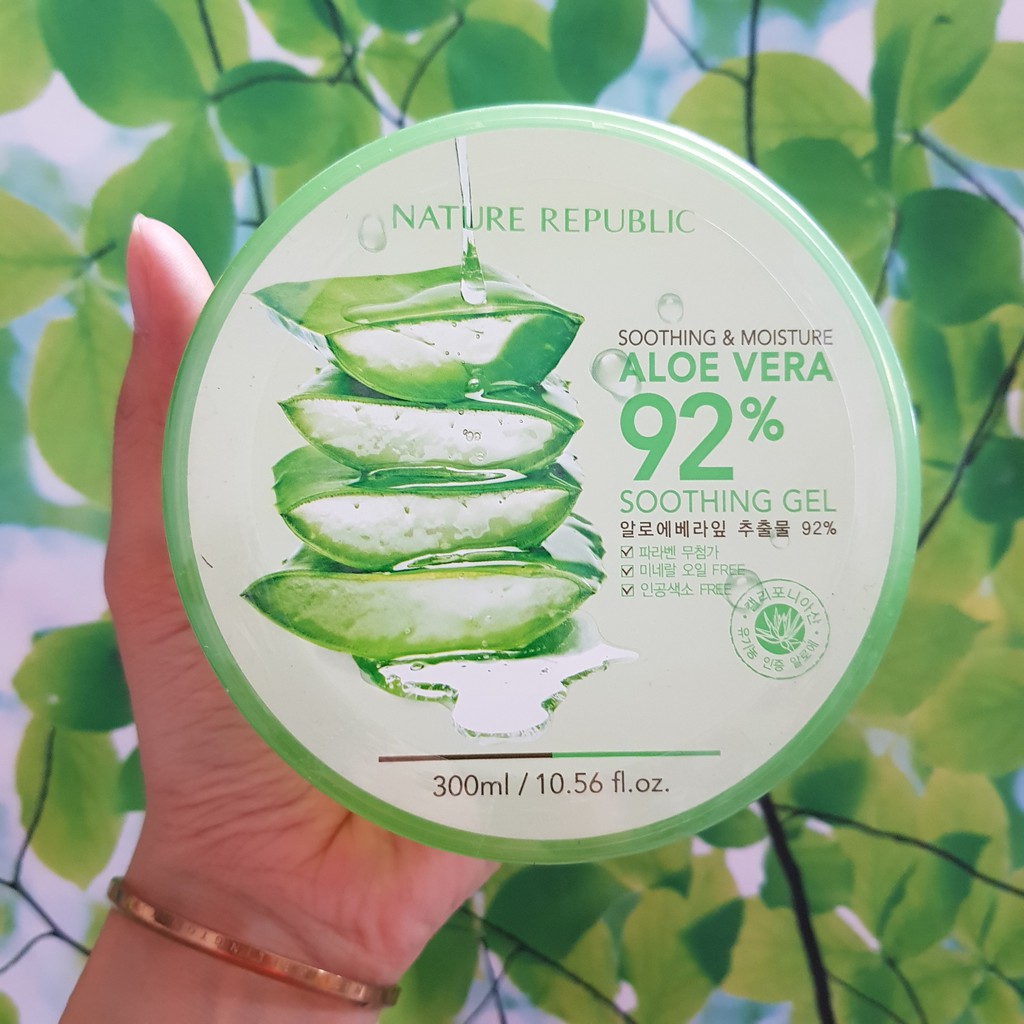 Gel lô hội Soothing & Moisture Aloe Vera 92% Nature Republic 300ml Hàn Quốc, Gel nha đam đa chức năng