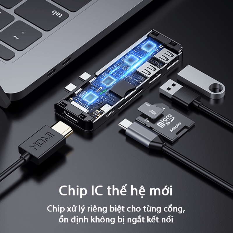 HUB Chuyển Đổi Acome AHT600 Dành Cho Macbook Chất Liệu Kim Loại Cao Cấp USB 3.0