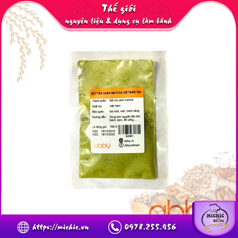 Bột trà xanh matcha Việt Nam đóng gói 10g - MiChic Store - Thế giới nguyên liệu và dụng cụ làm bánh
